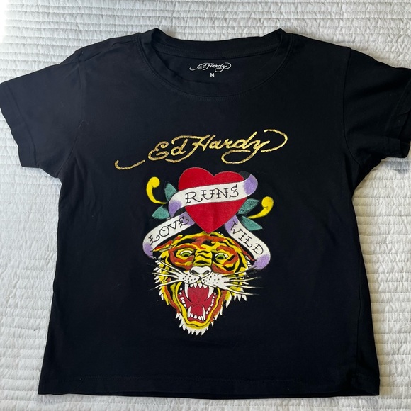 Ed Hardy Tops - Ed Hardy Black Tee with Tiger and Heart Design
